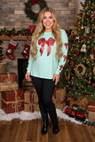 Red sequin bow & turquoise long sleeve shirt XCH16733