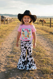 Western Pink cow & aztec print short sleeve girls t-shirt DLH1215-31