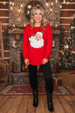 Sequin christmas santa green pompoms long sleeve red women top XCH16656