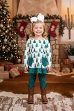 Hunter green trees & polka dots 2pc ruffle set XCH0015-24H A3S5