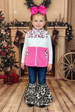 Leopard & white & pink fleece sleeveless girls vest XCH02030
