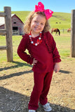 Burgundy knitted ruffle long sleeve top pant 2pc girls clothing sets DLH2814 (A10S5)
