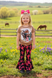 XCH0018-20H LOVE & Riding Printed top & cactus bell bottom 2pc girls sets (A7S1)