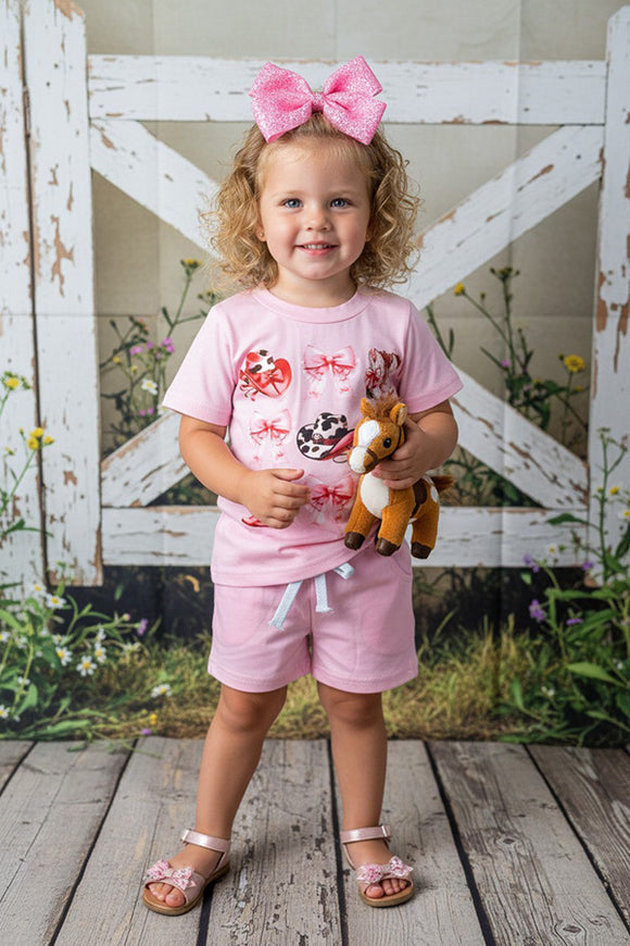 Western bow & hat & boots printed 2pc girls set 250938M