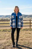 Blue plaid long sleeve women jacket w/buttons up XCH16527