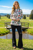 Southern Stitch Western horse & cactus printed mesh fabric long sleeve women top XCH16988