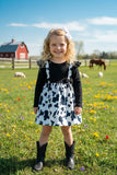 One piece ribbed knitted fabric cow long sleeve girls dress with headband DLH2812 (A1S7)
