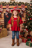 Red triple ruffle half sleeve girls top XCH01004 (A7S7)