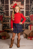 Red long sleevereen/blue/red plaid skirt/shorts girls clothing sets DLH2701 (A5S6)/CLE