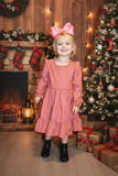 Knit solid coral Long sleeve girls swirl dress w/ruffle DLH2642 (A2S8)