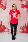 DLH10490 LOVE IS IN THE AIR Red cute pig printed short sleeve women t-shirt