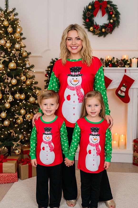 Mom and me Christmas snowman printed green dots long sleeve women t-shirt XCH16603 (FS8)