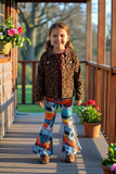 Denim Brown leopard short style long sleeve girls jacket DLH2583 (A11S5)