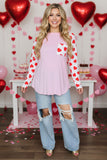 Hearts printed long sleeve & pink color block women top BQ8289