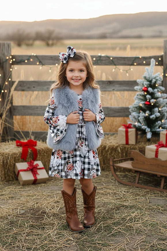 Light grey sleeveless girls faux fur vest/cardigan 240610M (A11S2)