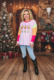 Plus size sequin Nutcracker round neck pink long sleeve women top XCH16401 GS7