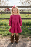 Hot pink floral lace long sleeve girls dress XCH03001 (A2S9)