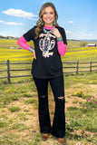 DLH9546 "Howdy Rowdy Honey" Black cactus printed t-shirt (GS4)