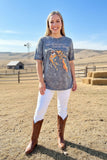 "AS COWBOY AS IT GETS"riding horse tie-dye gray short sleeve women tops DLH13538 (DS10)