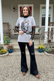 Southern Stitch horse printed grey short sleeve top DLH11778-1