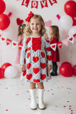 Red hearts & stripe printed long sleeve girls dress XCH0017-15H