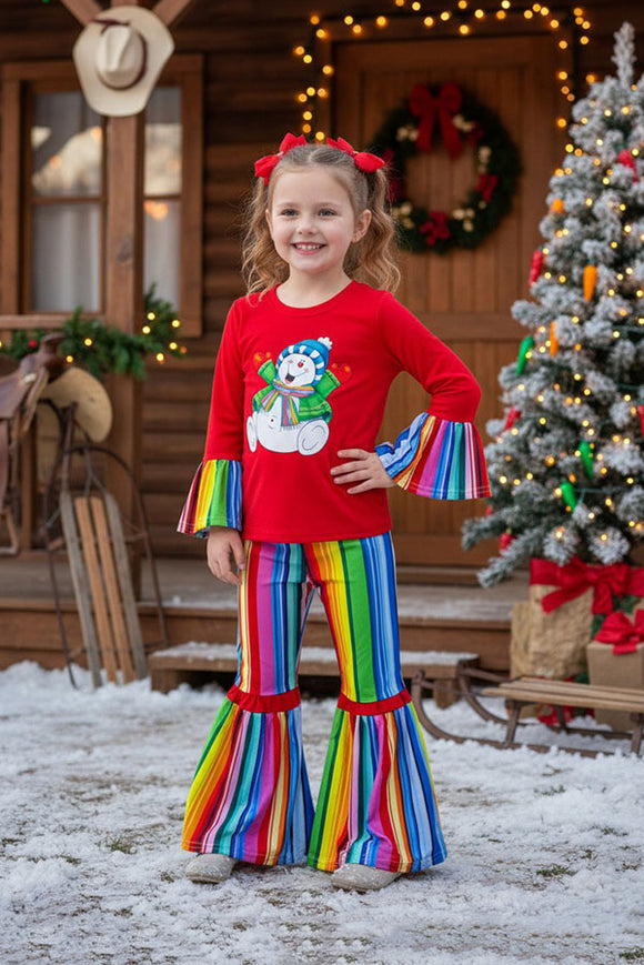 Christmas serape snow man printed girl set wholesale DLH0824-7 A9S6