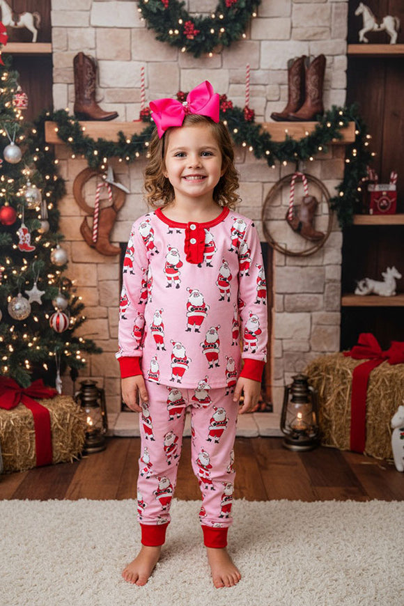 Christmas santa prints long sleeve 2pc girls pajamas sets DLH2811 A1S10