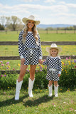 Mom and me checkered printed long sleeve top & shorts 2pc girls sets XCH04048 A9S1