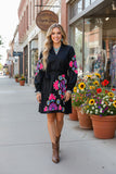 Western flower printed black women dress with/long sleeve and belt BQ16173 (BS8)
