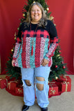Christmas checked & colorful leopard & black long sleeve women tops BQ14014