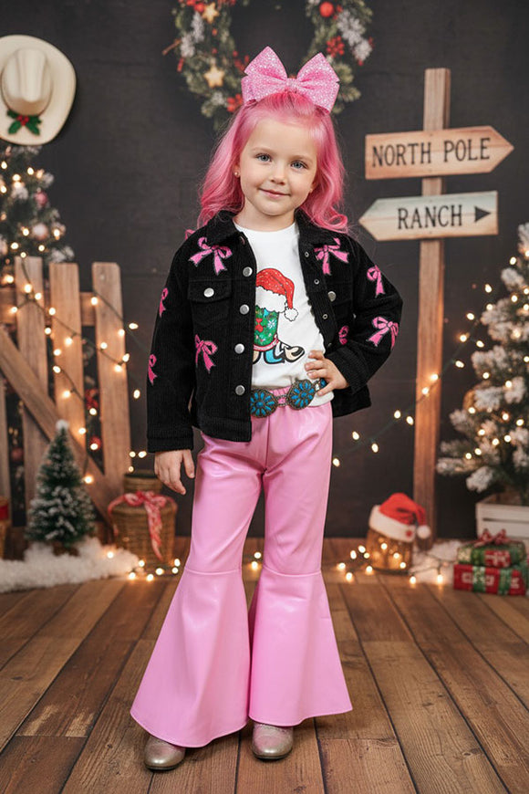 Solid pink leather girl bell bottoms pant 1118WY