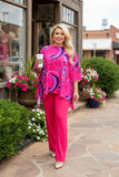 Women's sets wholesale Fuchsia prints top & pant 2pc clothing sets GJQ16034 FS1