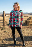 Western aztec printed long sleeve women tunic XCH16591