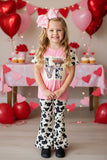 "LOVE" bull & leopard print short sleeve girls t-shirts DLH2569