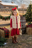 Solid red high-low style long sleeve girls dress w/ruffle XCH0020-7H (A2S2)