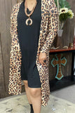 XCH15614 Tan/brown leopard printed long sleeve women cardigan