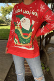 BQ15771 "HO!HO!HO!&Claus Santa printed for Christmas holiday long sleeve women red tops