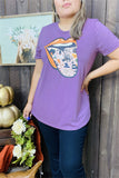 DLH9804 Purple Halloween mouth printed short sleeve women tops wholesale IS6