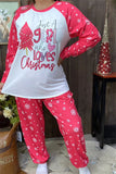 DLH15442 Christmas holiday "Just A girl who loves Christmas "w/tree& snowflake printed pajamas set long sleeve top& pant for women