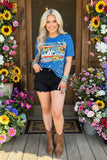 Western patterns printed tie dye blue short sleeve women t-shirt DLH12285 IS20