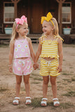 Mix & Match Pink floral & Yellow stripe girl's boutique set (2 sets bundle) DLH2409 (A4S7)