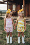 Mix & Match Pink floral & Yellow stripe girl's boutique set (2 sets bundle) DLH2409 (A4S7)