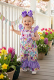 DLH2436 I LOVE MOMMY embroidery purple floral prints baby girls romper (A14S3)