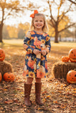 Halloween pumpkins & sunflowers girls boutique dress DLH2607 9S6