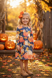 Halloween pumpkins & sunflowers girls boutique dress DLH2607 9S6