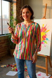 Buy Multi color serape printed long sleeve women's blouse w/v-neckline BQ16177 CS11F