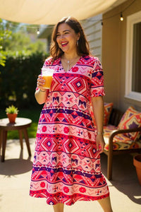 Bulk women's clothing Aztec printed short sleeve dress w/side pockets GJQ15744