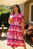 Bulk women's clothing Aztec printed short sleeve dress w/side pockets GJQ15744