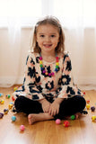 Western kids wear Leopard top with pompoms black legging girls clothing sets XCH0024-11H (A10S3)