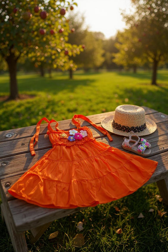 Shop knitted flower embroidery orange rayon girls dress DLH2884